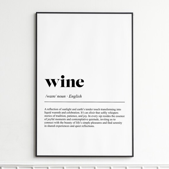 Wine Definition Poster Dictionary Typography Kitchen Dining Wall Decor