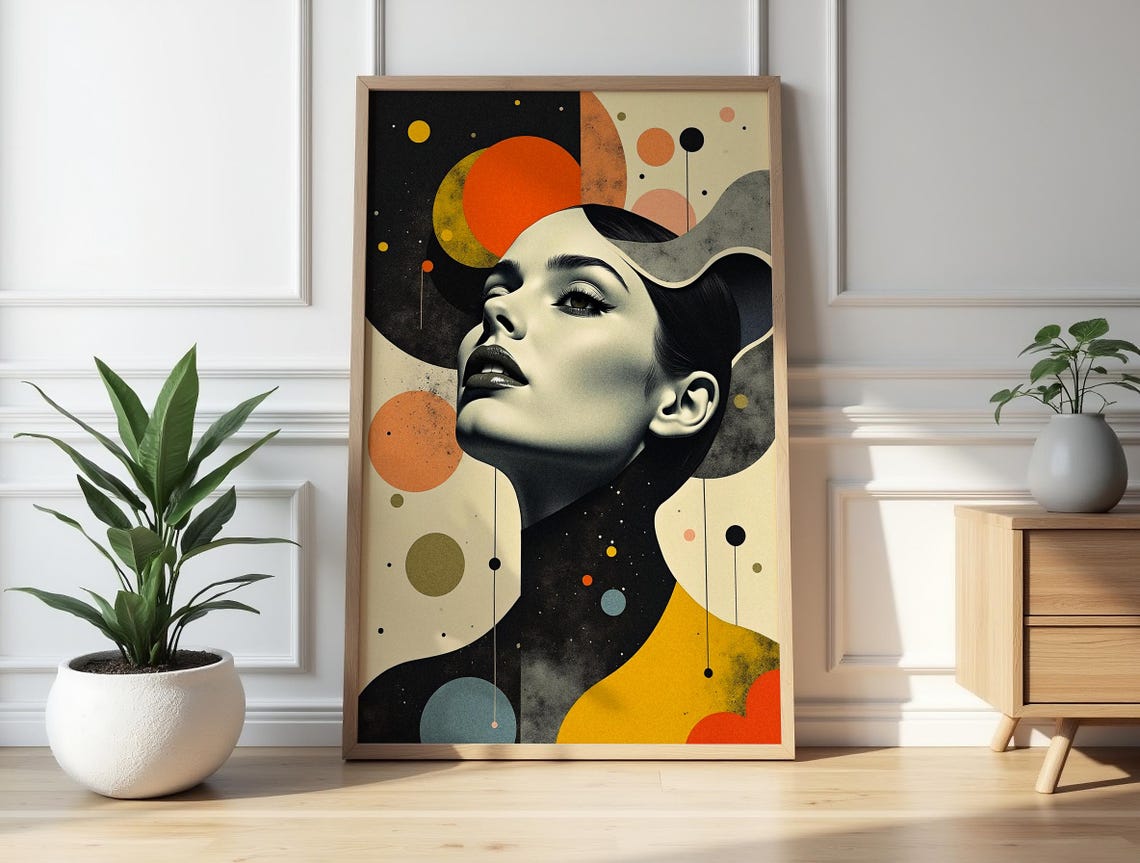 Geometric Abstract Female Art Print Vintage Inspired Illustration Modern Wall Decor Poster 5k 300 Dpi