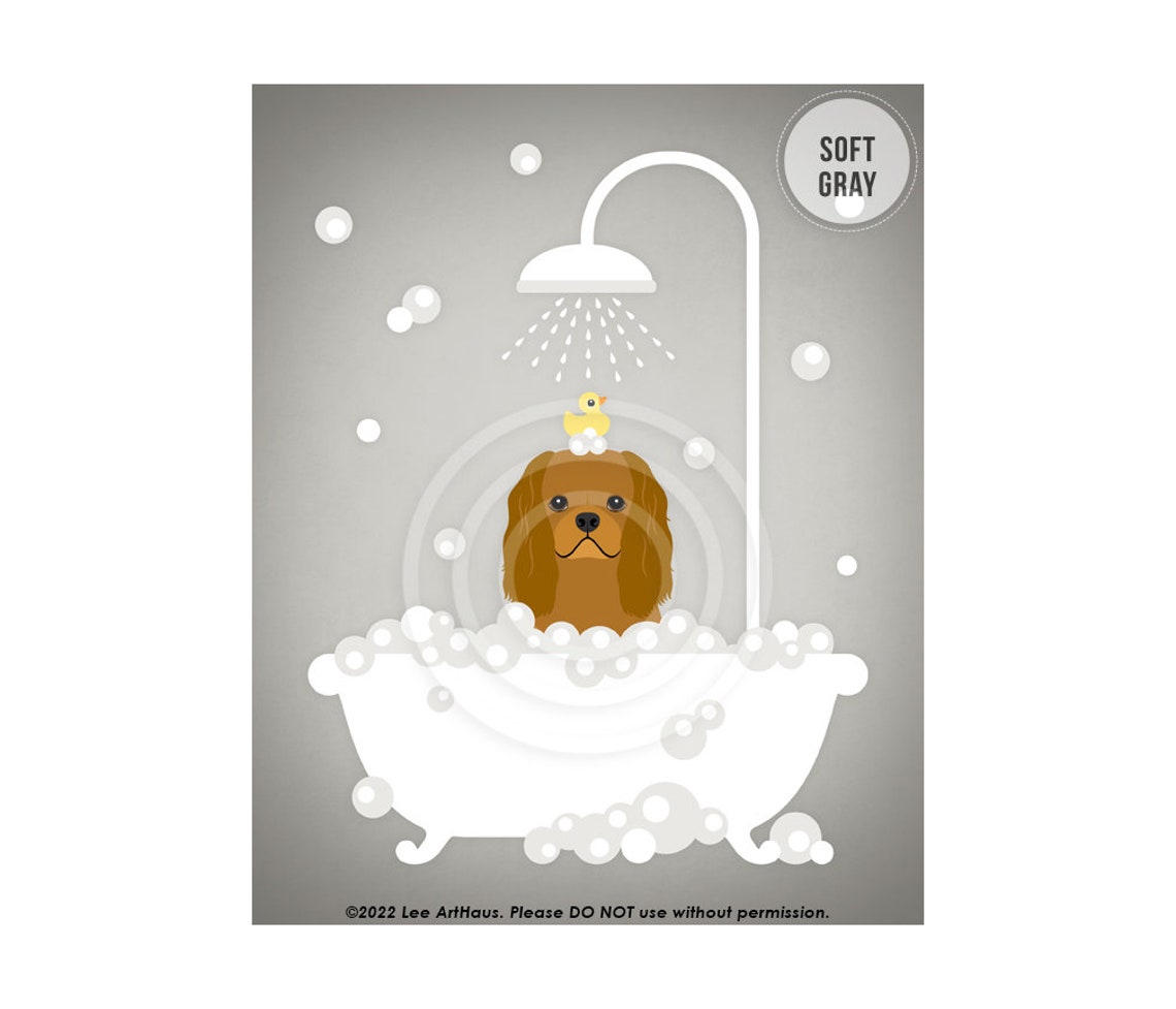 Ruby Cavalier King Charles Spaniel Pink Bubble Bath Shower Poster - Image 3