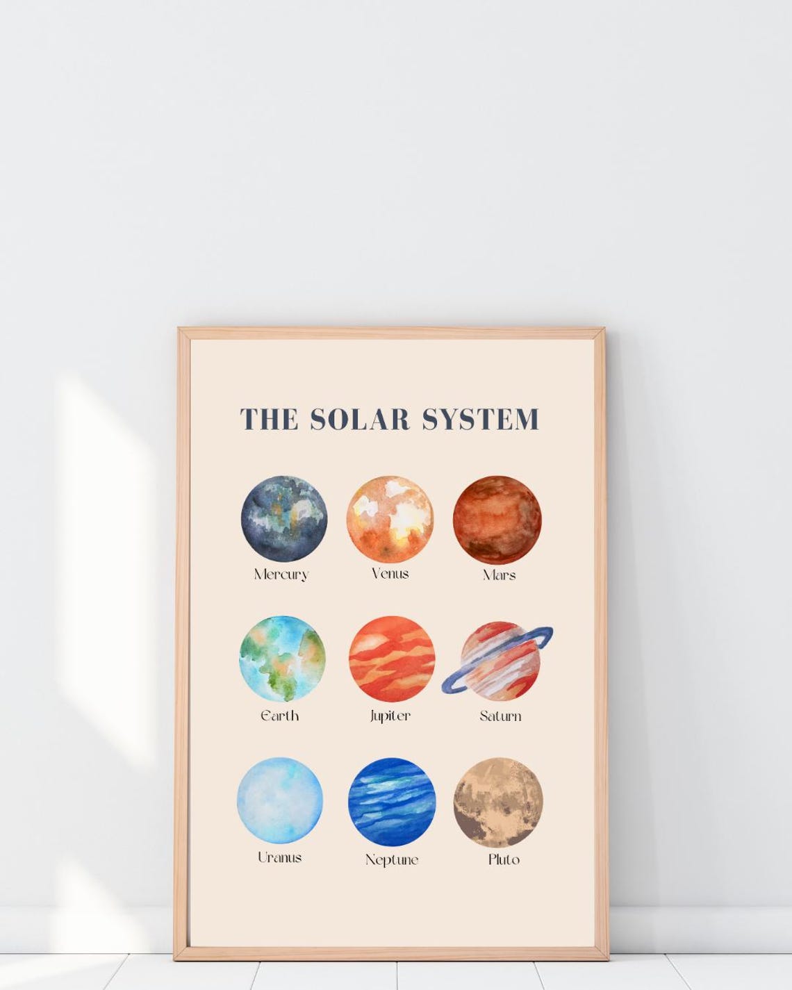 Solar System Planets Watercolor Educational Kids Classroom Poster