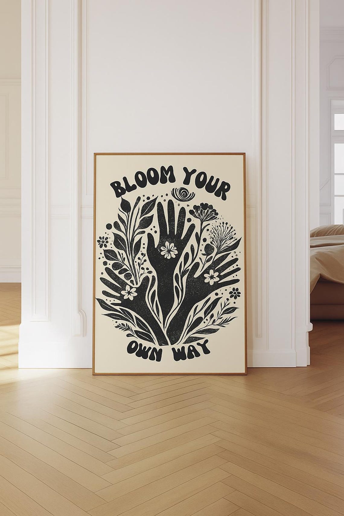 Bloom Your Own Way Boho Floral Hand Illustration Inspirational Poster