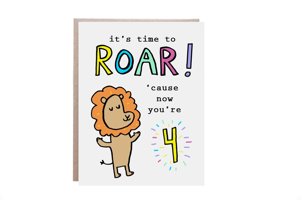 It's Time to Roar Now You're 4 Lion Fourth Birthday Card Poster