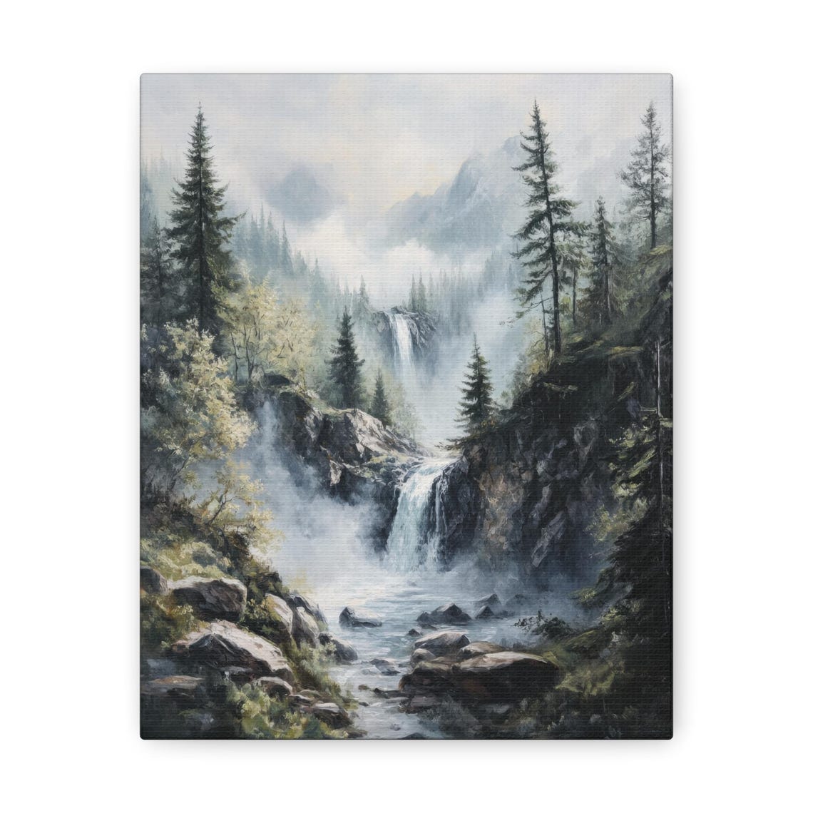 Waterfall Print Mountain Waterfall Painting Nature Wall Art Rustic Farmhouse Decor River Scene Artwork Landscape Oil Painting - Image 3