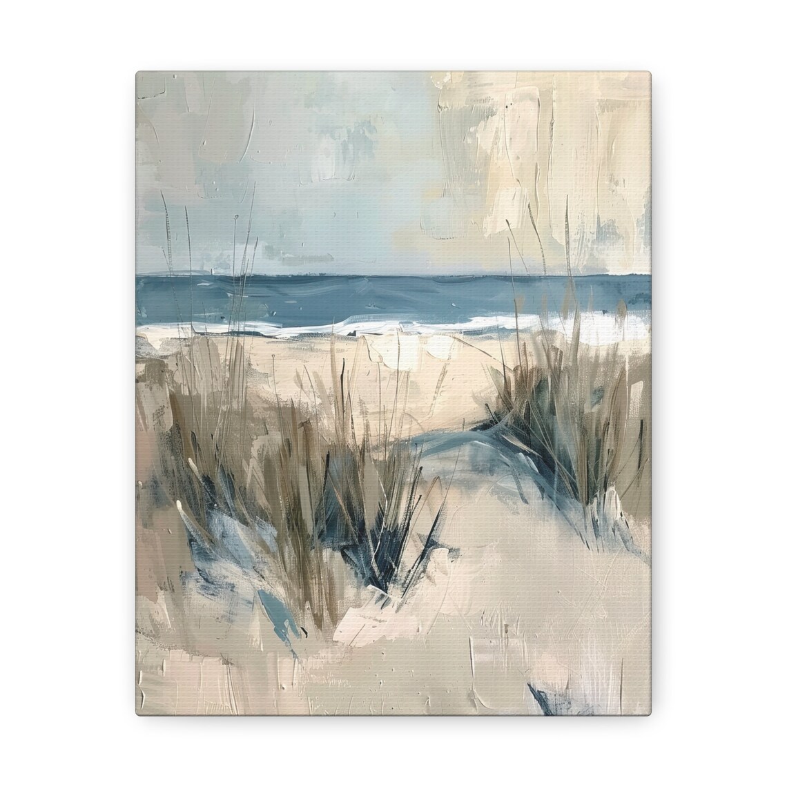 Abstract Coastal Dunes Grass Blue Sea Neutral Modern Beach Art Poster - Image 3