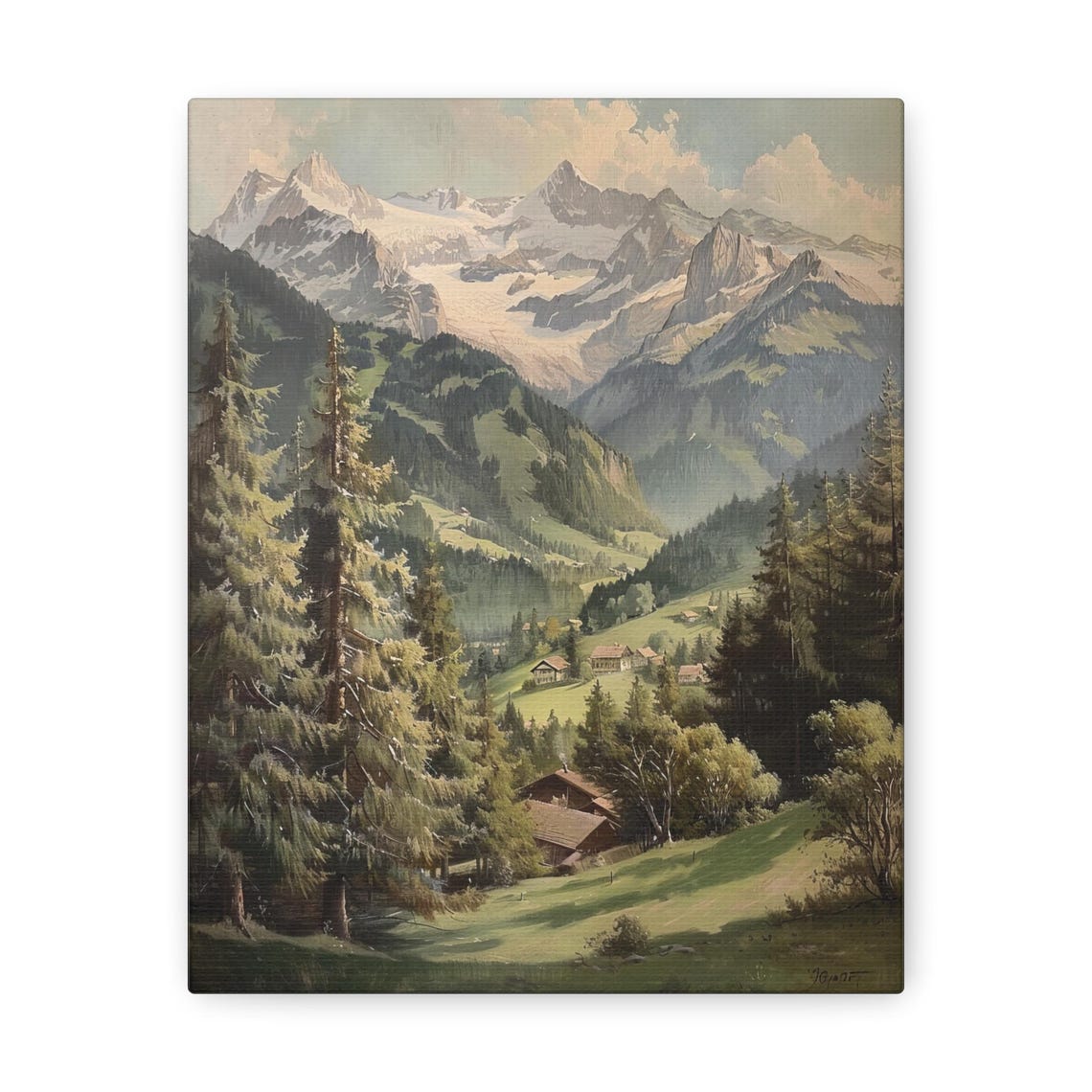 Mountain Wall Art Print Rustic Mountain Painting Landscape Wall Art Snow Mountain Painting Vintage Farmhouse Decor Forest Art - Image 3