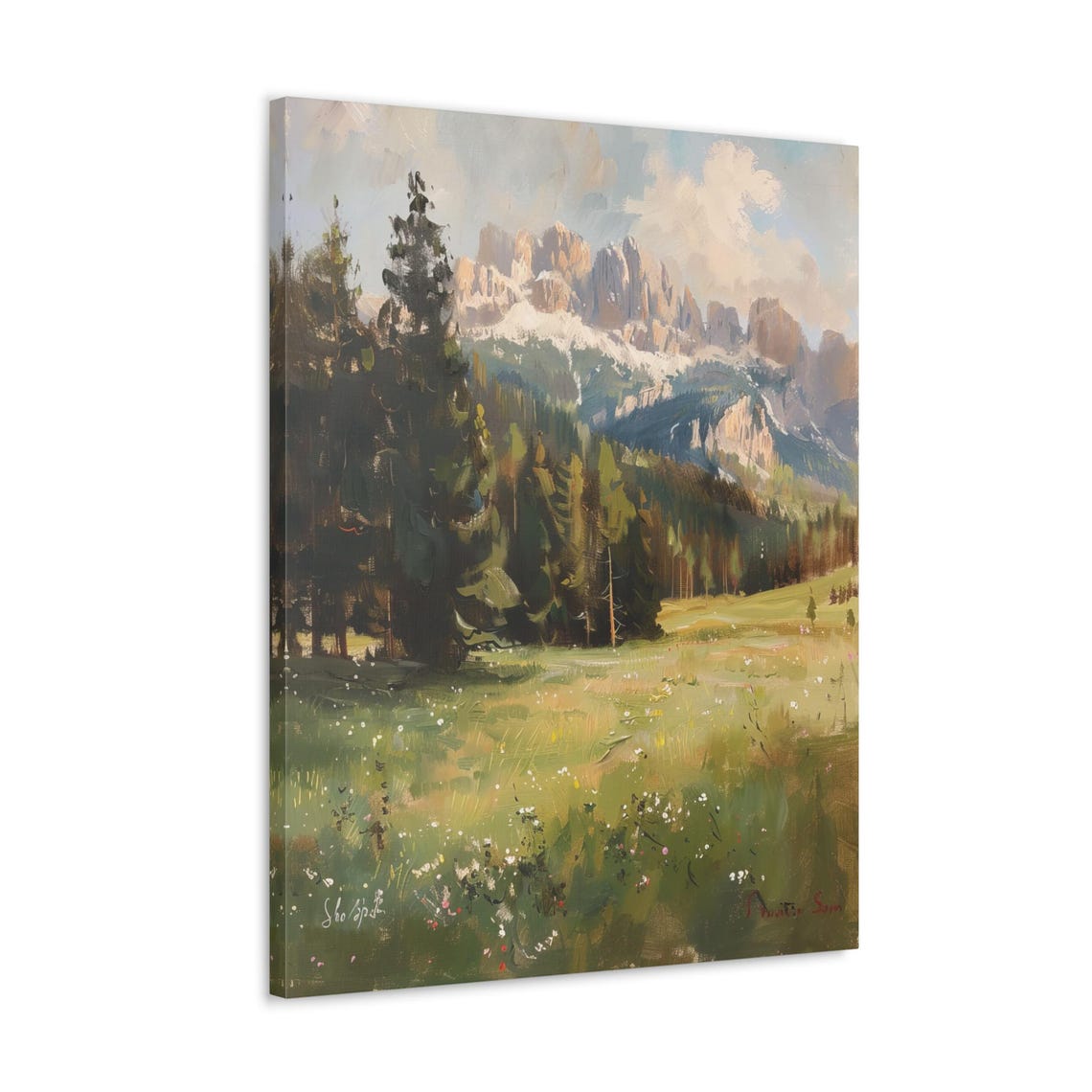 Alpine Mountain Peaks Poster with Pine Forest and Wildflower Meadow - Image 4