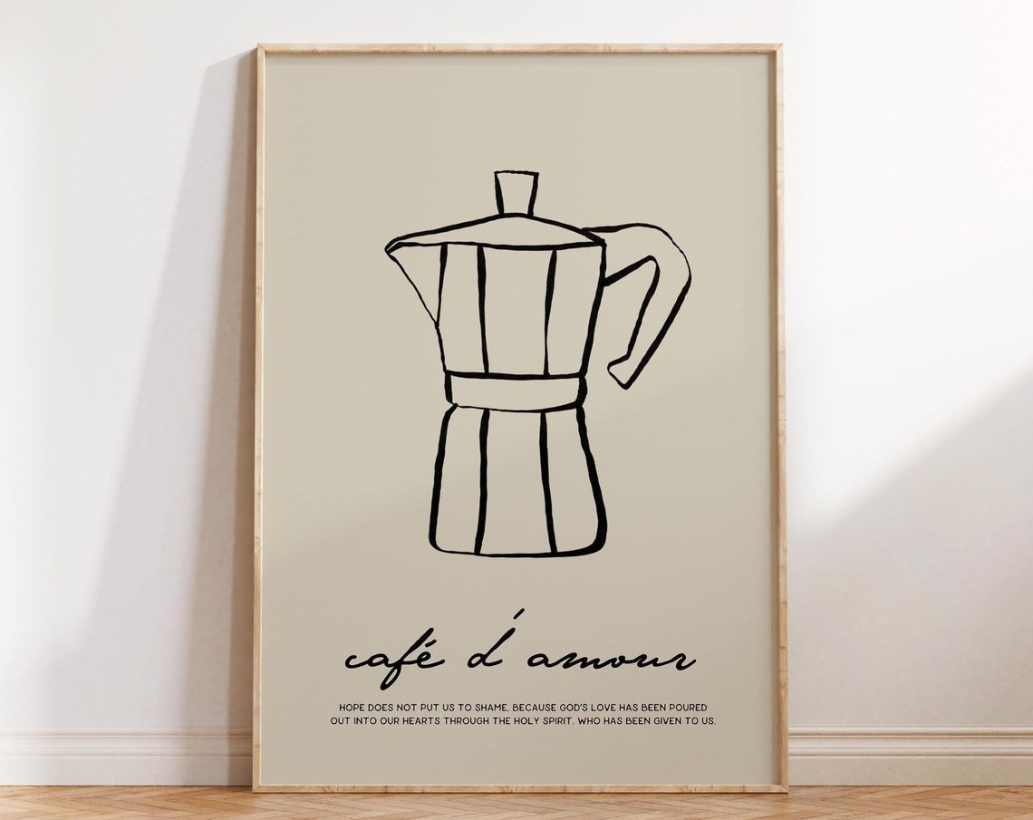 Trendy Christian Kitchen Wall Art Minimalist Bible Verse Coffee Print Retro Faith Decor Neutral Poster Moka Pot Modern Scripture