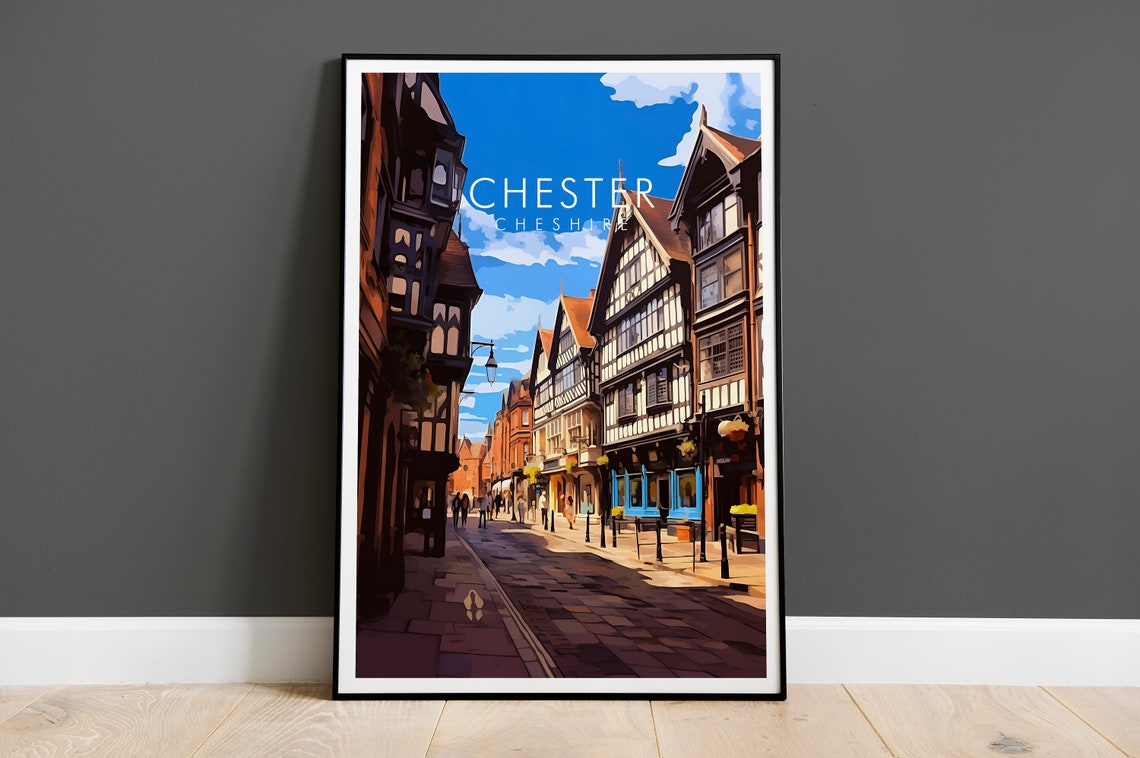 Chester Cheshire England Tudor Row Historic Street Travel Poster