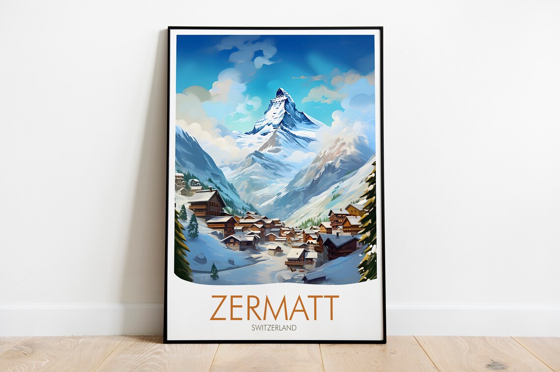 Zermatt Switzerland Matterhorn Village Snowy Alps Travel Poster - Image 2