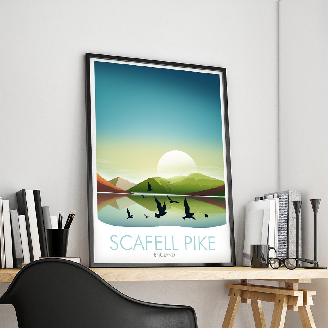 Scafell Pike England Sunset Lake Mountain Hiker Landscape Poster - Image 4
