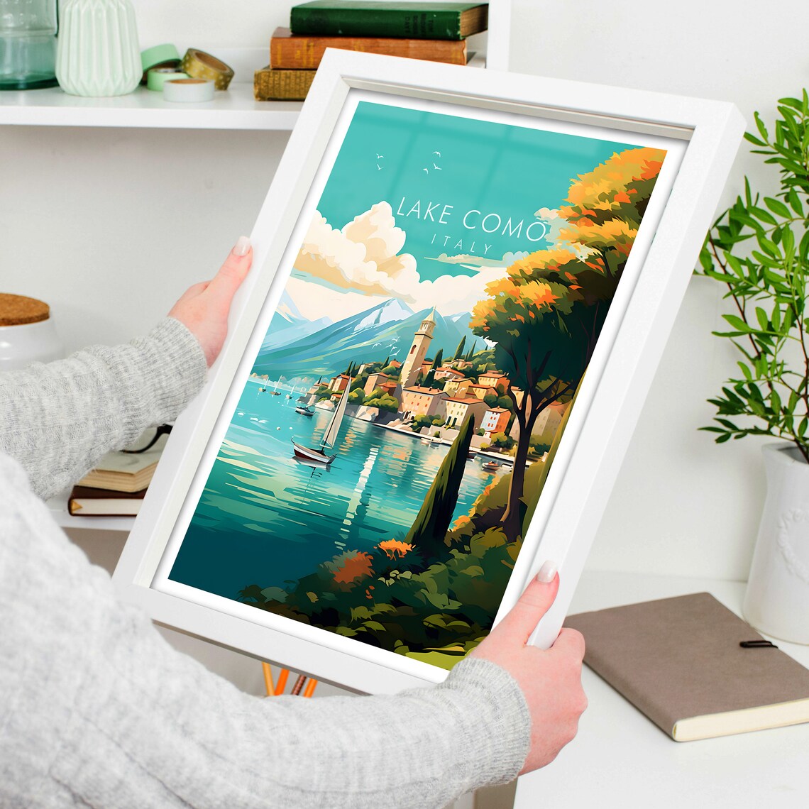 Lake Como Italy Lakeside Village Sailboat Scenic Travel Poster - Image 4