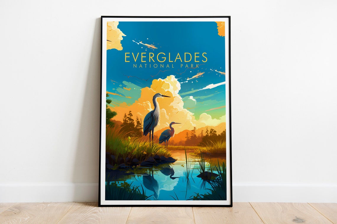 Everglades National Park Florida Herons Wetland Sunset Poster - Image 2