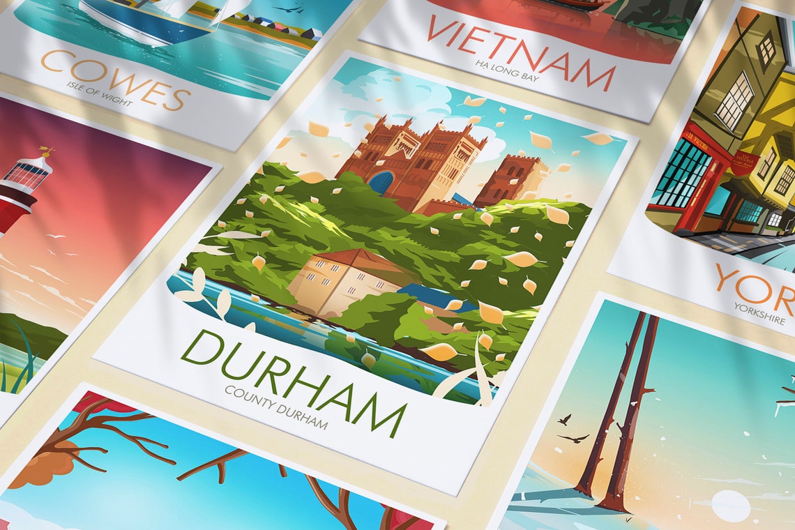 Durham County Durham Cathedral Autumn Leaves River View Poster - Image 3