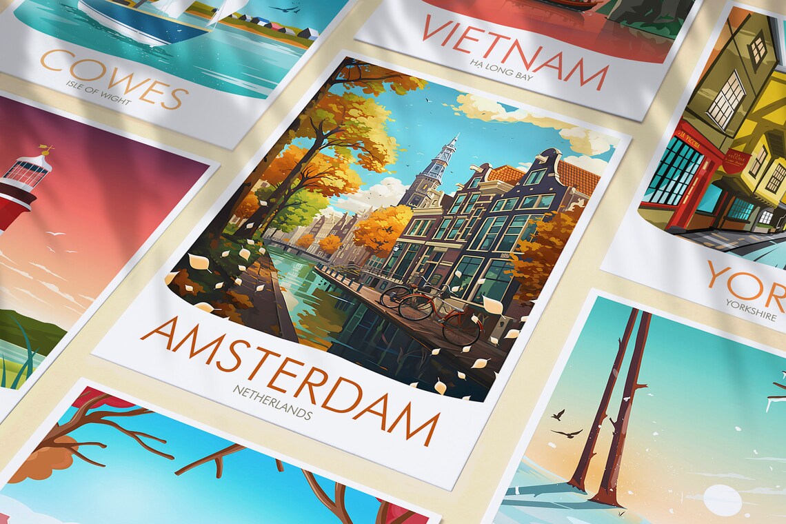 Amsterdam Netherlands Canal Autumn Gabled Houses Travel Poster - Image 3