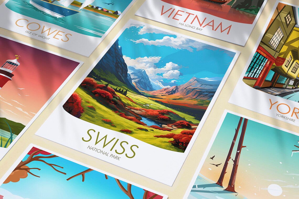 Swiss National Park Alpine Valley Autumn Illustration Travel Poster - Image 3