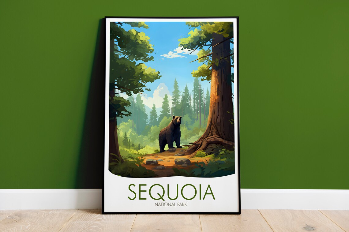 Sequoia National Park Bear Among Ancient Redwoods California Forest Path Poster