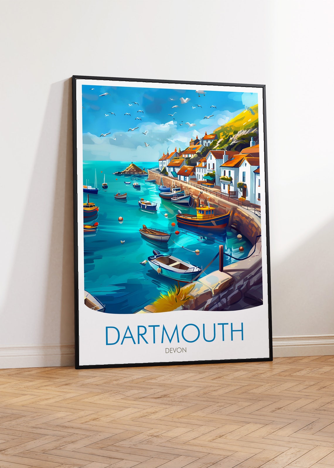 Dartmouth Devon Boats Cottages Turquoise Bay Harbor View Poster - Image 2
