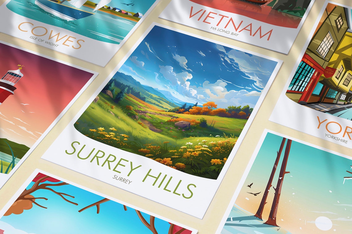 Surrey Hills England Rolling Green Hills Wildflower Meadow Poster - Image 3