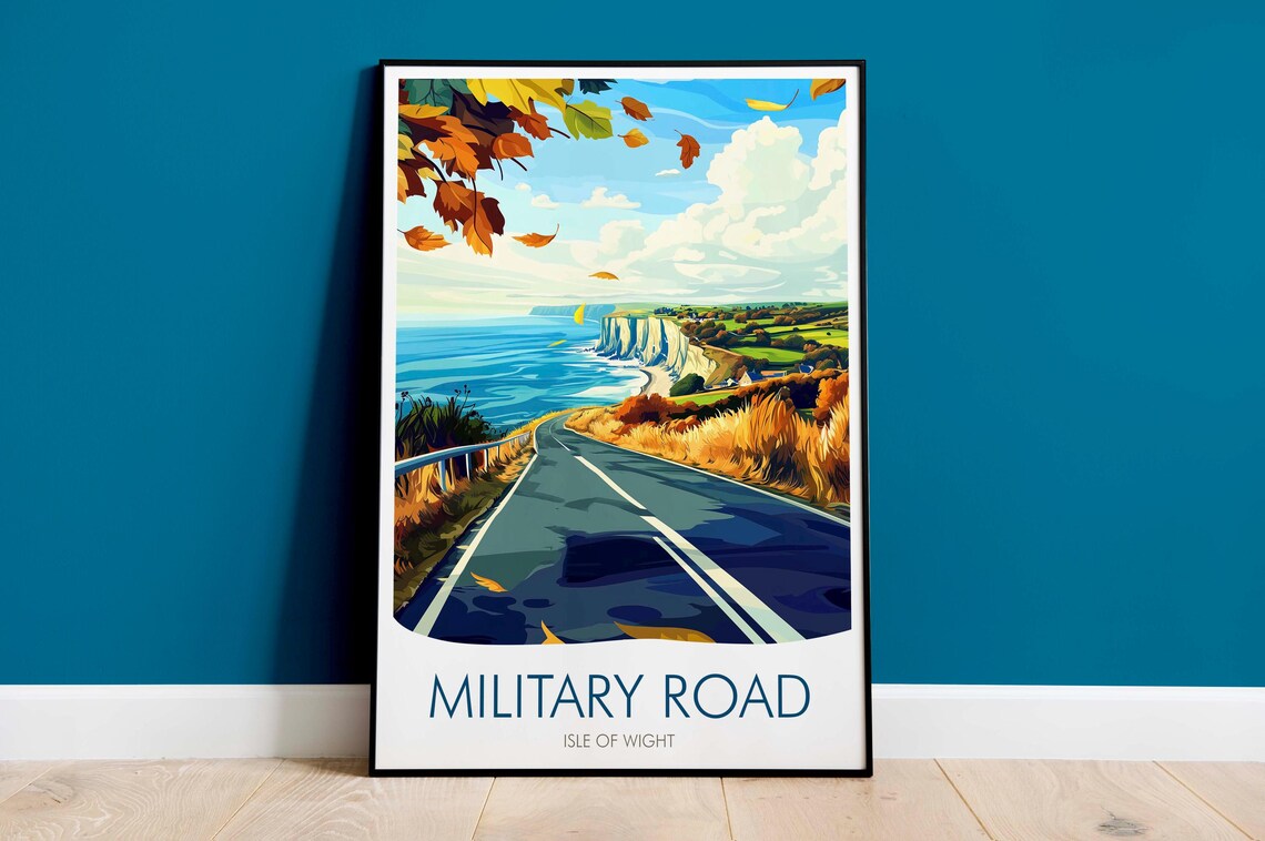 Military Road Isle of Wight Autumn Coastal Road Travel Poster
