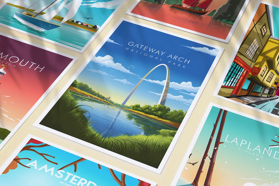 Gateway Arch National Park St Louis Sunset River Reflection Poster - Image 3
