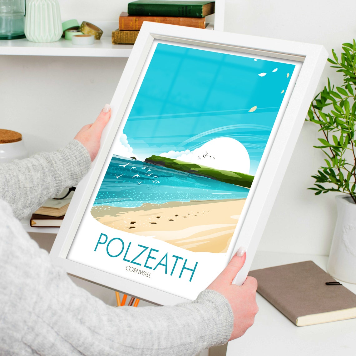 Polzeath Cornwall England Sandy Beach Seagulls Sunset Travel Poster - Image 4