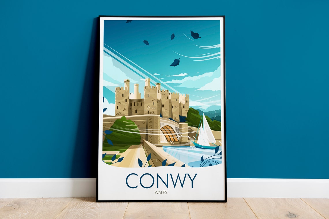 Conwy Wales Castle Harbor Medieval Walled Town Seaside Travel Poster