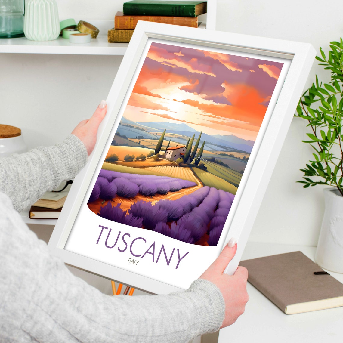 Tuscany Italy Lavender Fields Farmhouse Sunset Countryside Poster - Image 4