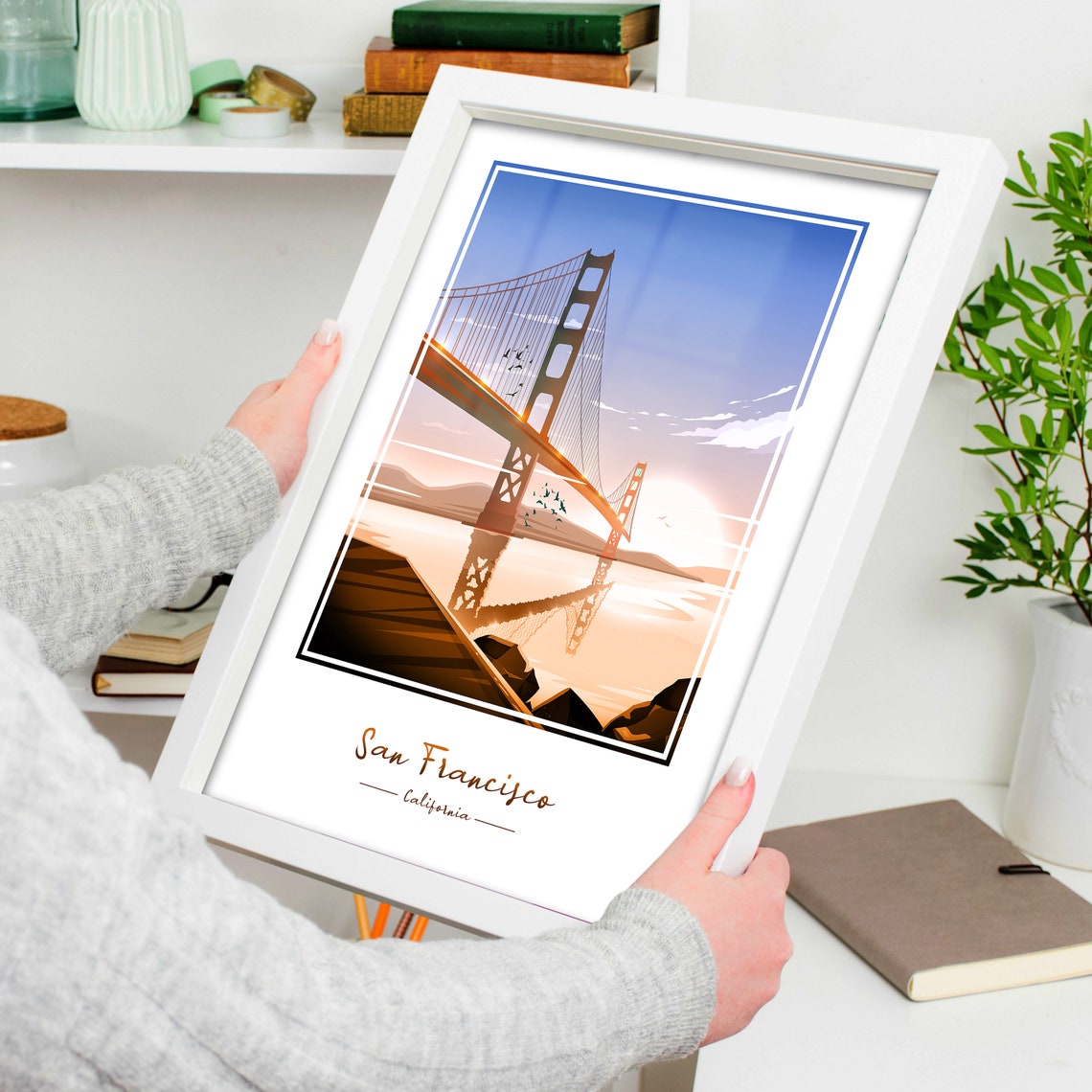 San Francisco California Golden Gate Bridge Bay Sunset View Poster - Image 4