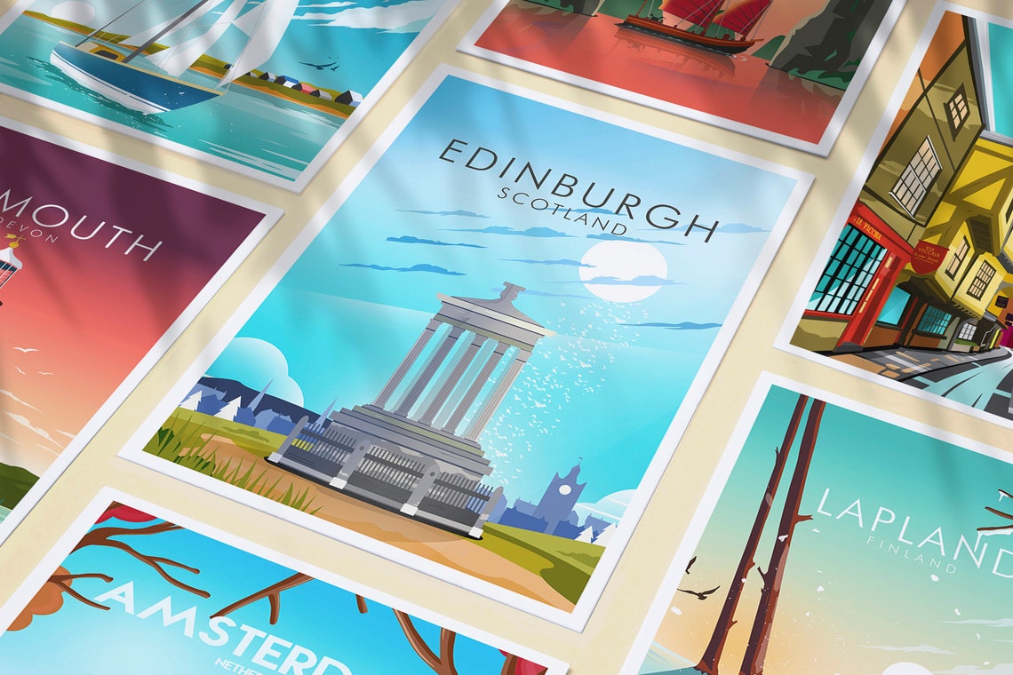 Edinburgh Scotland Calton Hill Monument City Moonlight Travel Poster - Image 3