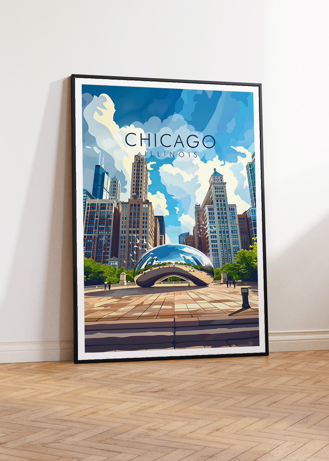 Chicago Illinois Cloud Gate Bean Millennium Park Skyline Poster - Image 2