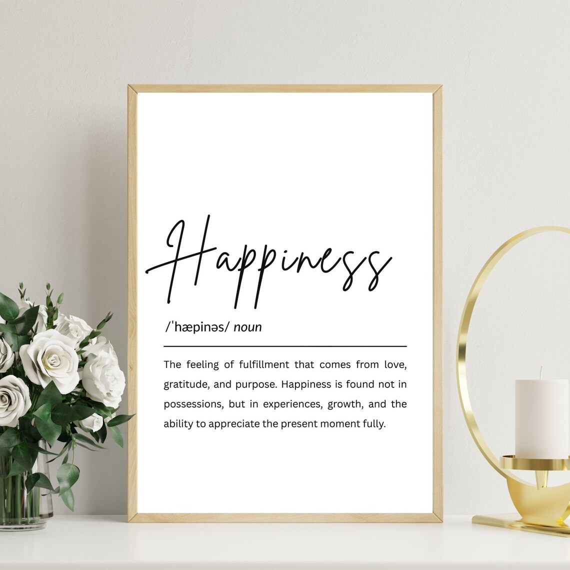 Happiness Definition Wall Art Inspirational Typography Poster Positive Quote
