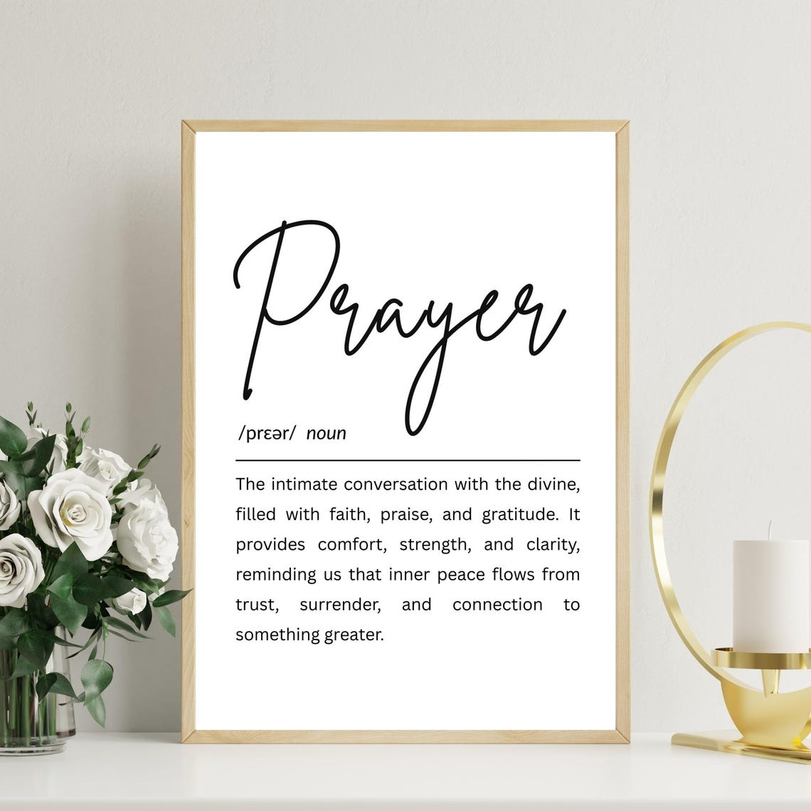 Prayer Definition Minimalist Typography Faith Noun Dictionary Wall Art