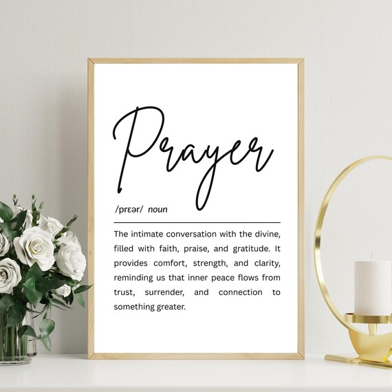Prayer Definition Minimalist Typography Faith Noun Dictionary Wall Art