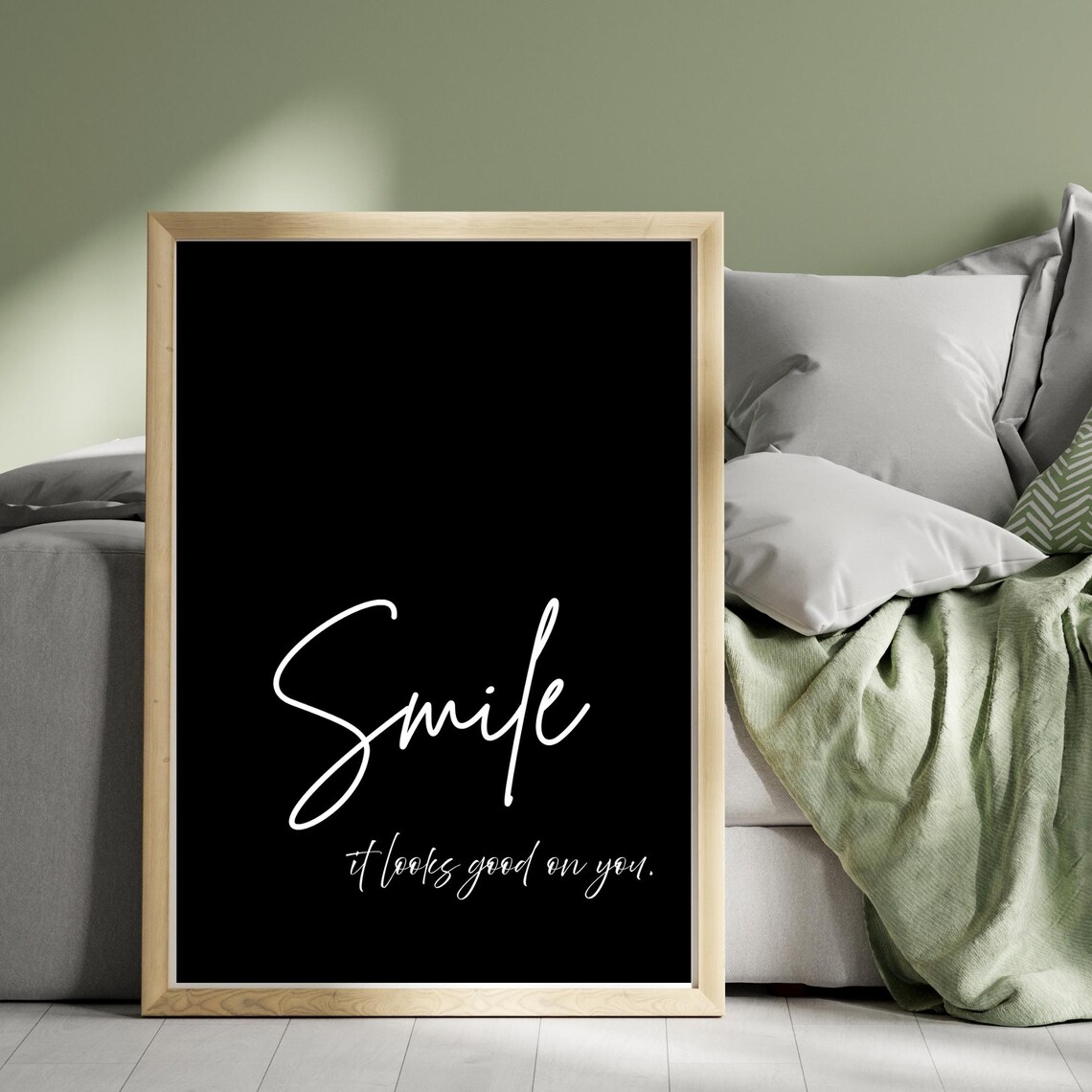Smile It Looks Good On You Black White Minimalist Quote Wall Art