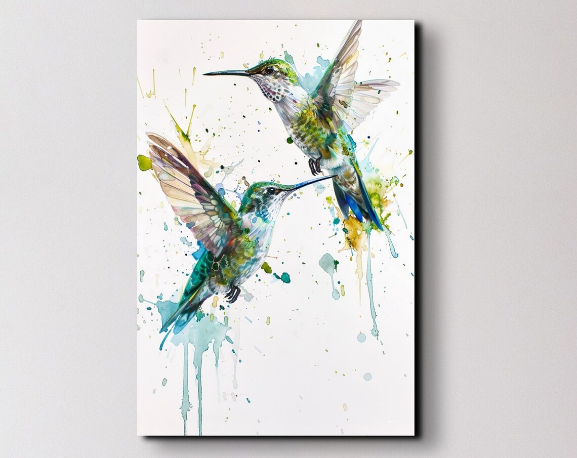Watercolor Turquoise Hummingbirds Wall Art Print