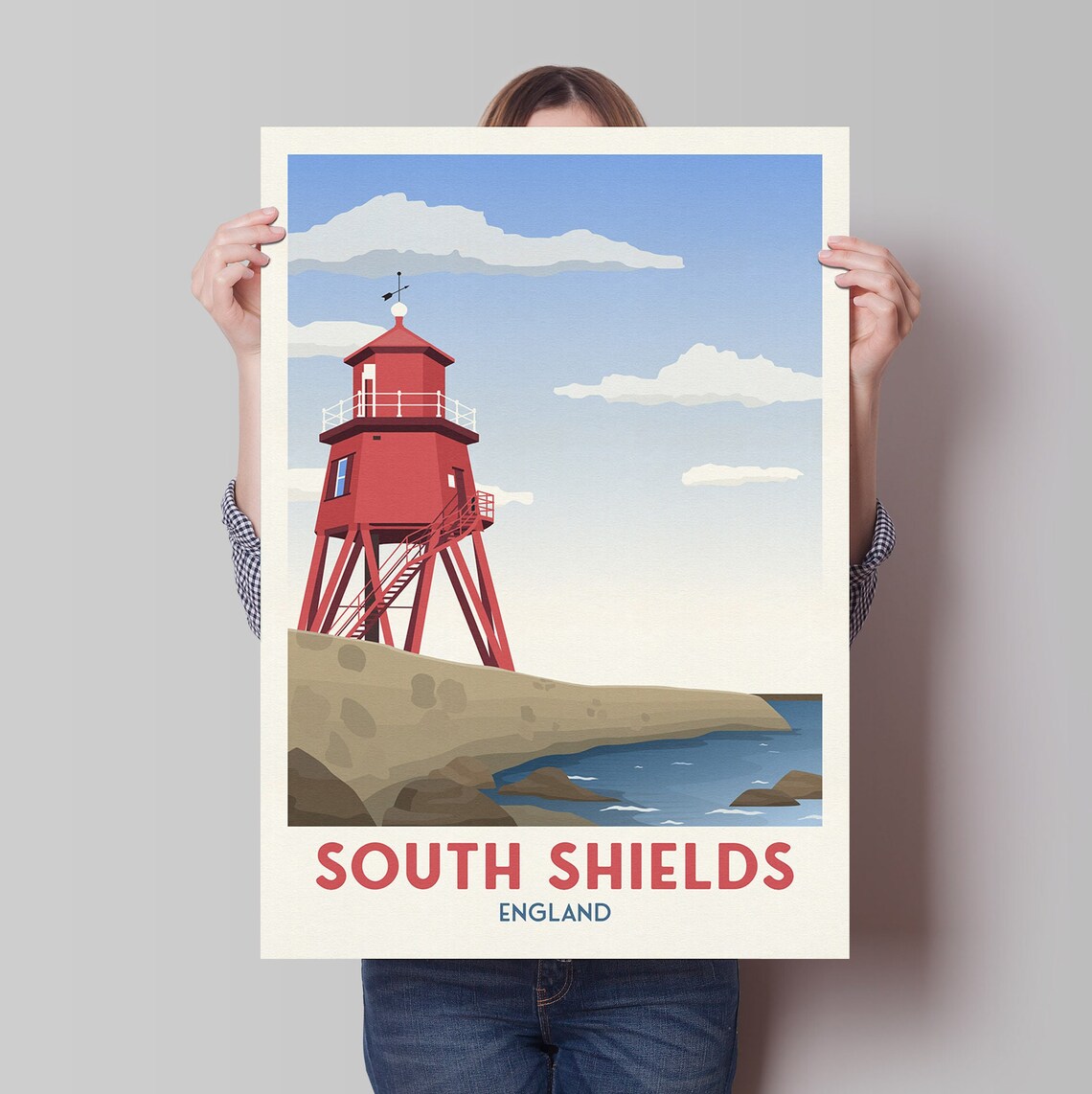 South Shields Groyne Lighthouse Travel Poster, Minimalist