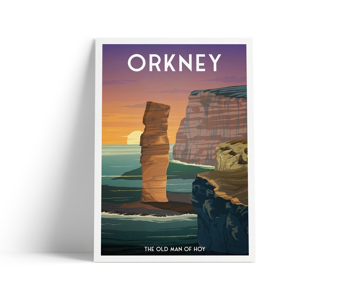 Orkney Old Man Of Hoy Sea Stack Sunset Scotland Travel Poster