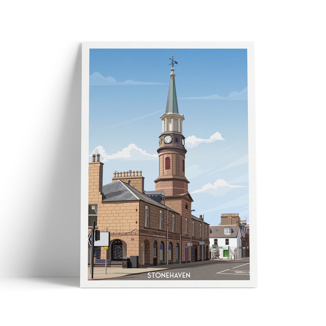 Stonehaven Scotland Clock Tower Town Travel Poster Coastal Decor