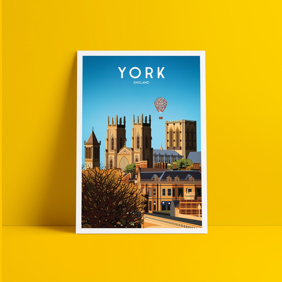 York England Minster Cathedral Balloon Vintage Travel Poster