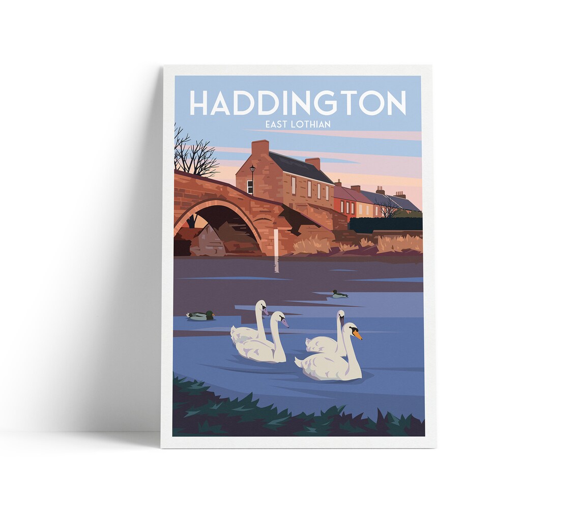 Haddington East Lothian Swans River Bridge Stone Town Travel Poster