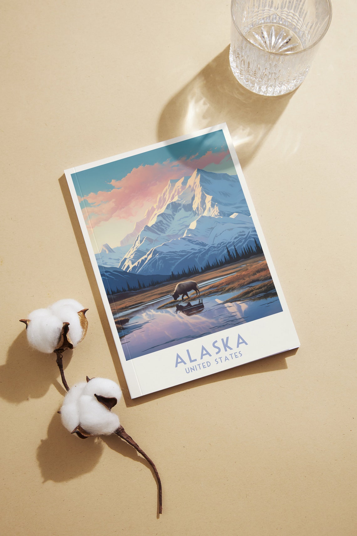 Alaska United States Moose Tundra Peak Sunrise Travel Poster - Image 2