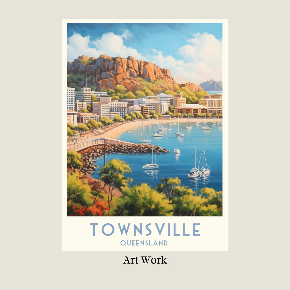 Townsville Queensland Castle Hill Harbour Sailboats Travel Poster - Image 2