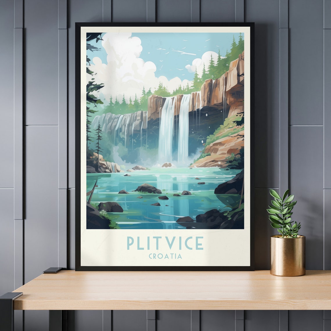 Plitvice Croatia Waterfall Cliff Turquoise Pools Forest Poster - Image 3