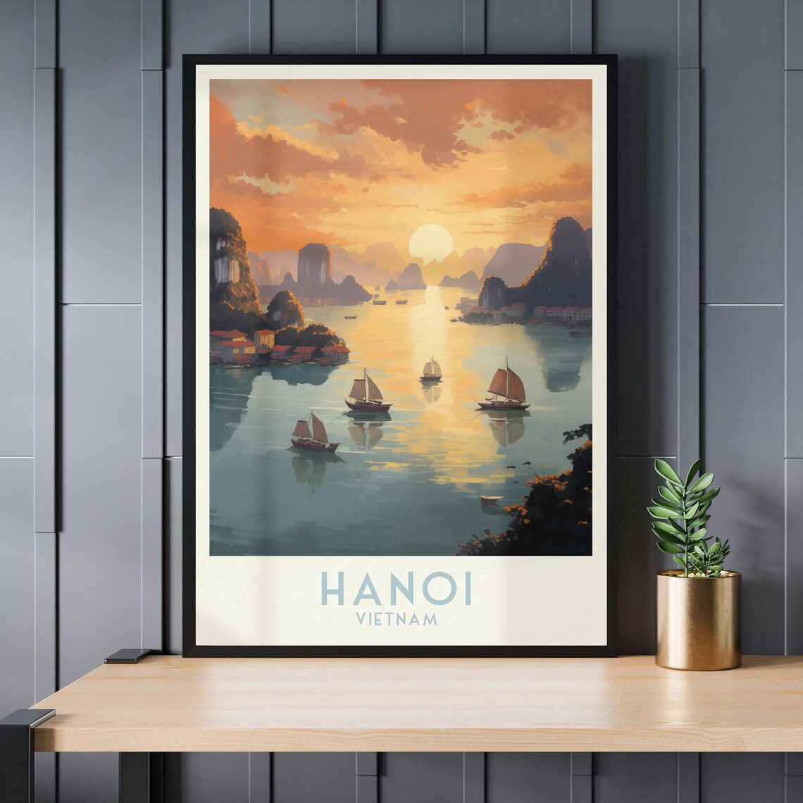 Hanoi Vietnam Sunset Bay Limestone Karsts Sailboats Travel Poster - Image 3