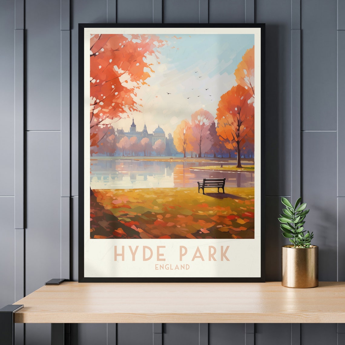 Hyde Park London Autumn Lake Bench Golden Foliage Fall Poster - Image 3