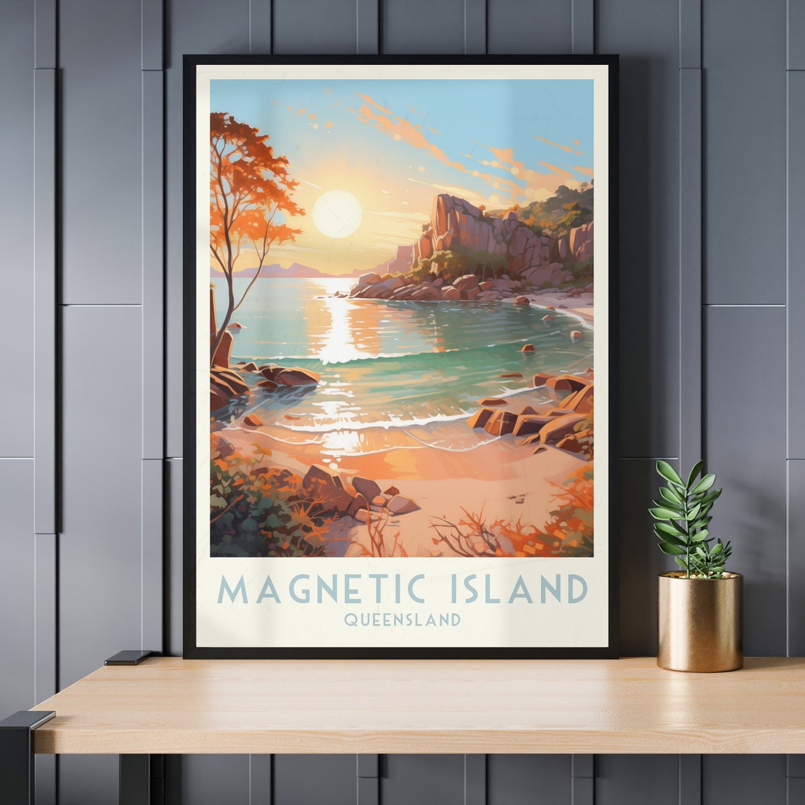 Magnetic Island Queensland Golden Rocky Bay Sunset Travel Poster - Image 3
