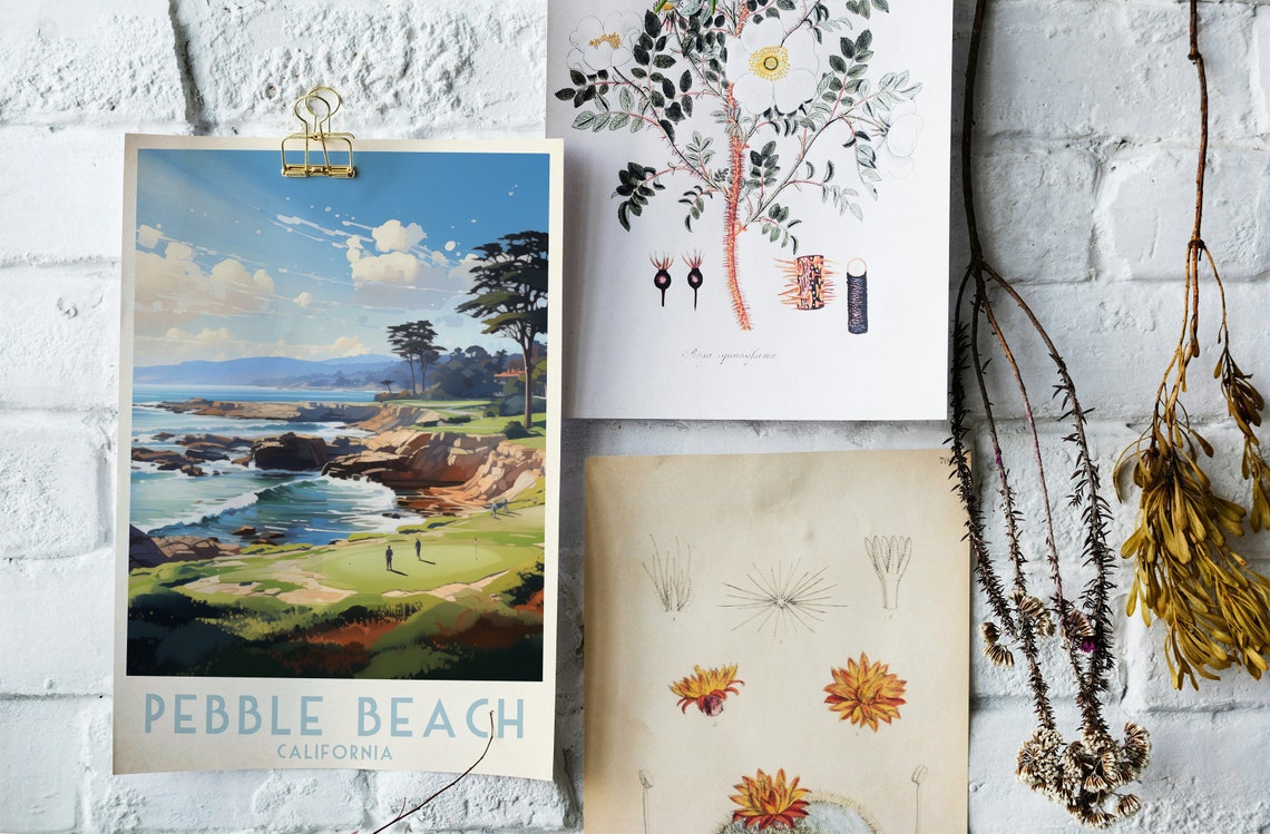 Pebble Beach California Coastal Green Ocean Cliffside Golf Poster - Image 3