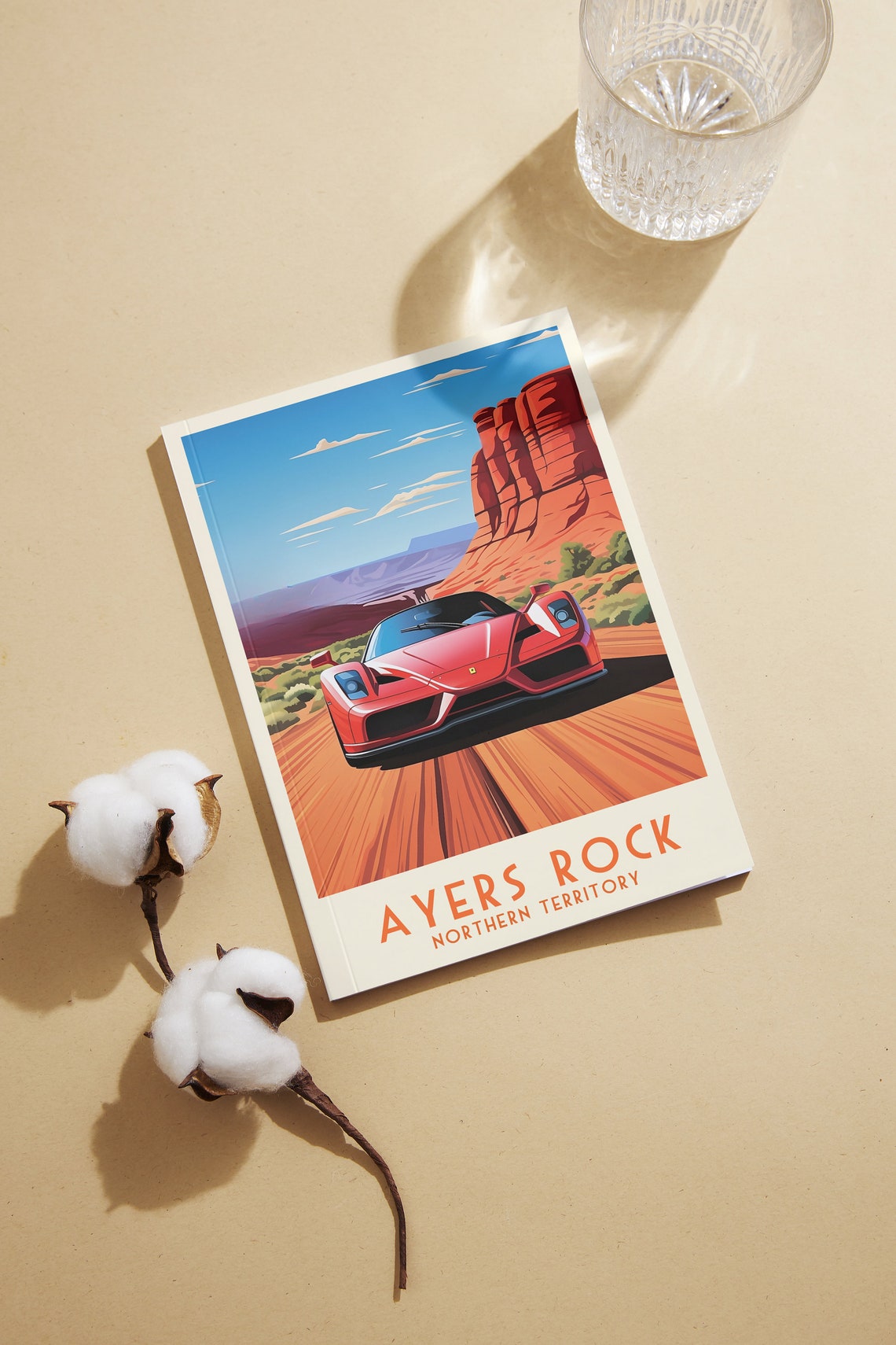 Ayers Rock Australia Red Supercar Desert Road Vintage Travel Poster - Image 2