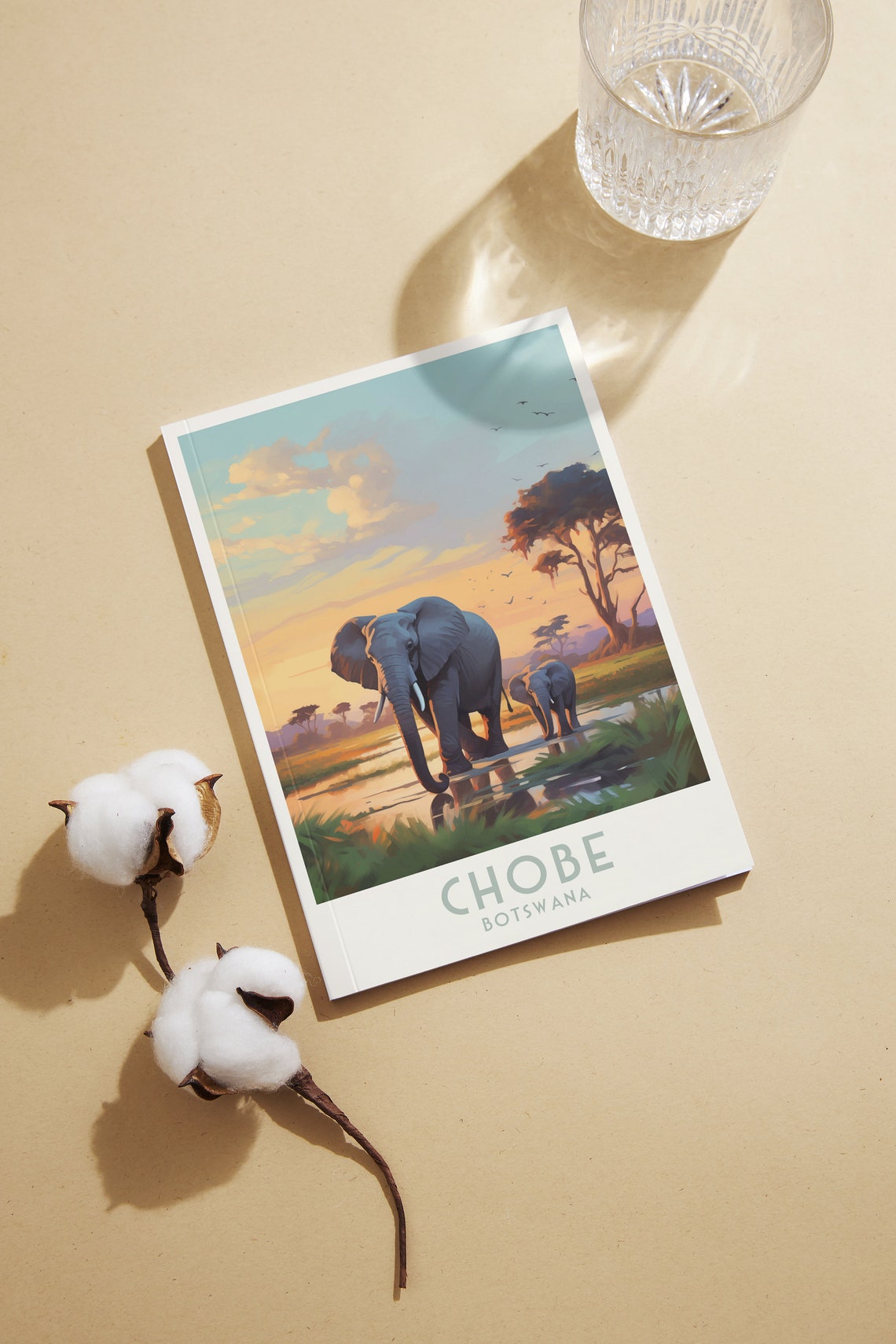 Chobe Botswana Poster with Elephants Wading in Water at Sunset - Image 2