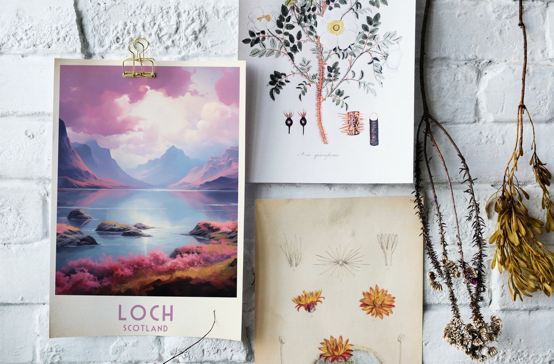 Loch Scotland Pink Dawn Mountain Lake Reflection Travel Poster - Image 4